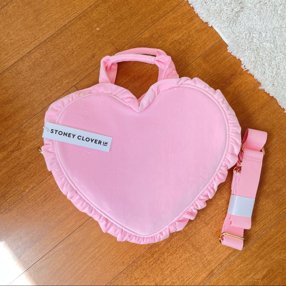 Stoney Clover Lane | Pink Ruffled Velvet Heart Tote I Sunburst